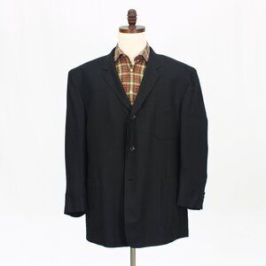 Adolfo 48R Black Blazer Sport Coat Jacket 3-Button Solid Y591